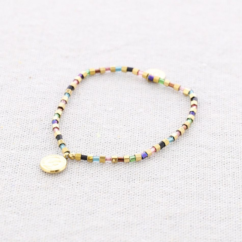 PULSERA ELÁSTICA MIYUKI MONEDA ACERO