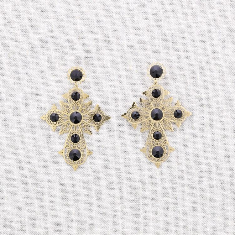 STEEL CROSS STONES EARRINGS