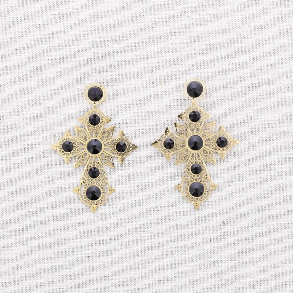 STEEL CROSS STONES EARRINGS