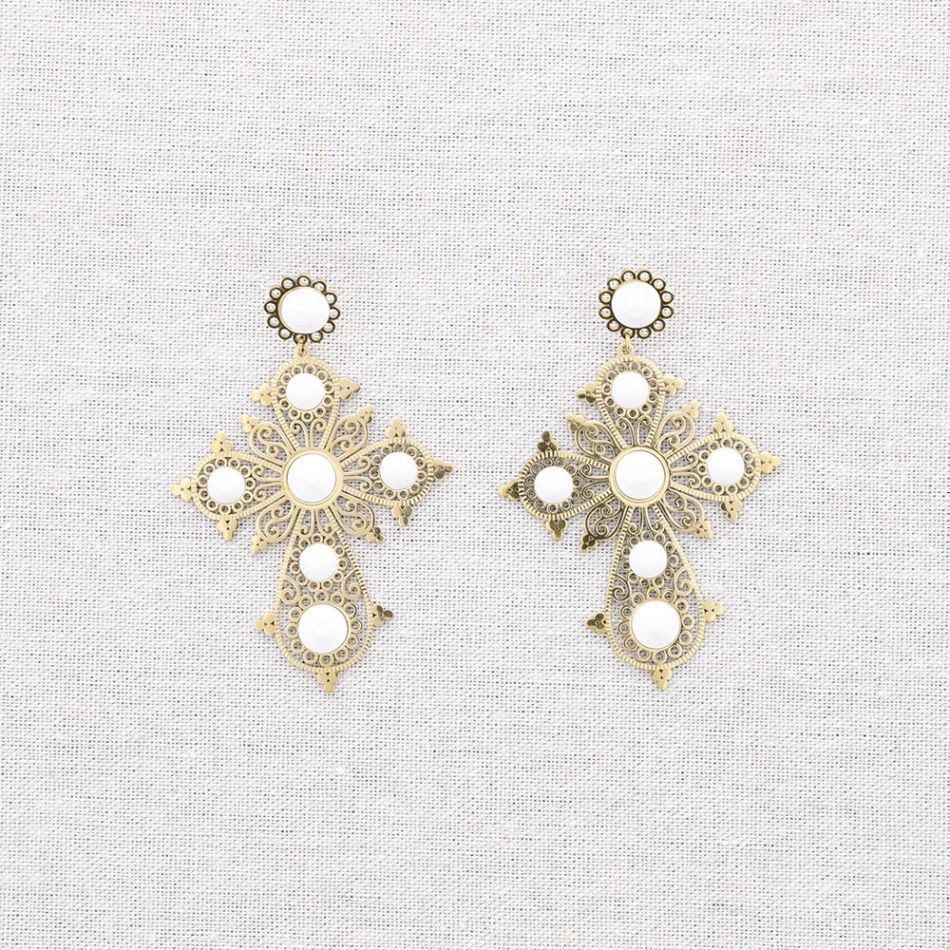 PENDIENTES ACERO CRUZ PIEDRAS