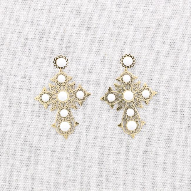 PENDIENTES ACERO CRUZ PIEDRAS