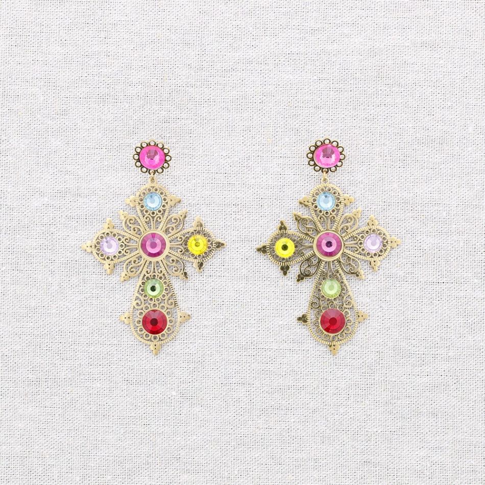PENDIENTES ACERO CRUZ PIEDRAS