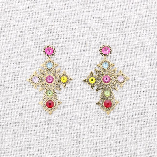 PENDIENTES ACERO CRUZ PIEDRAS