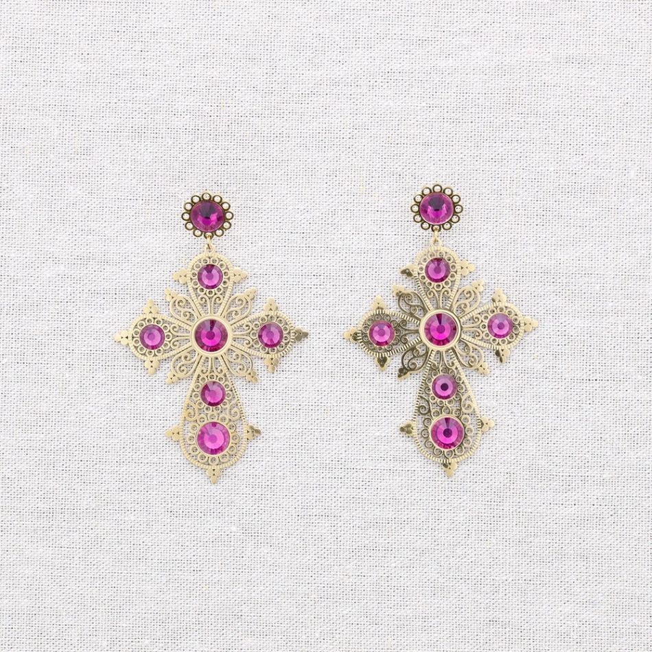 PENDIENTES ACERO CRUZ PIEDRAS