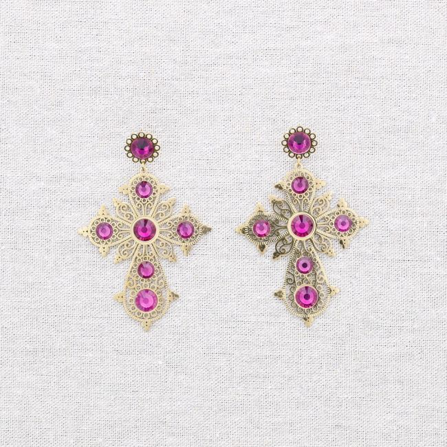 PENDIENTES ACERO CRUZ PIEDRAS
