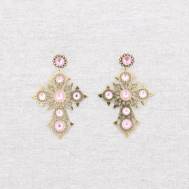 PENDIENTES ACERO CRUZ PIEDRAS