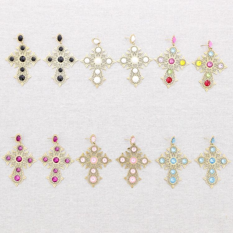 STEEL CROSS STONES EARRINGS 2