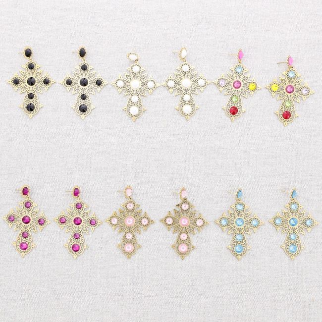 PENDIENTES ACERO CRUZ PIEDRAS