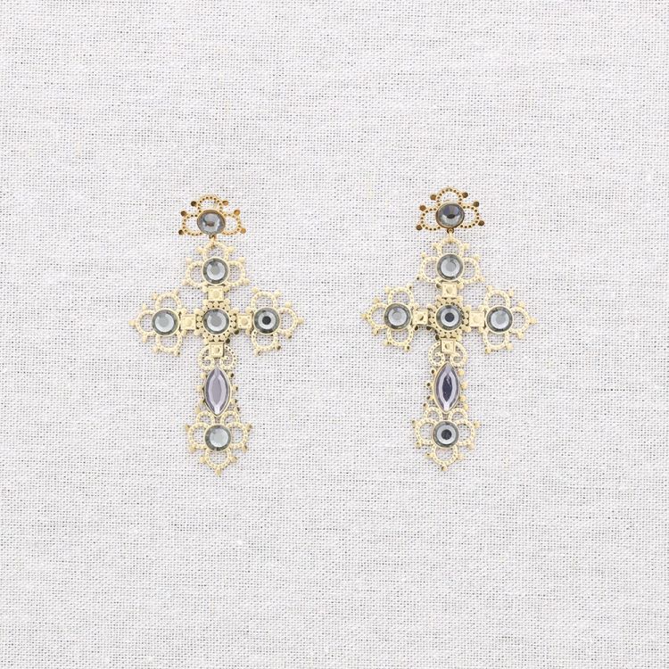 STEEL CROSS STONES EARRINGS