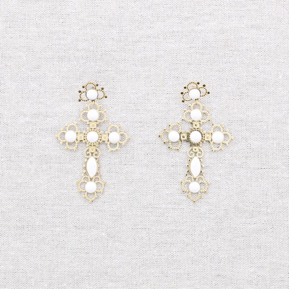 PENDIENTES ACERO CRUZ PIEDRAS
