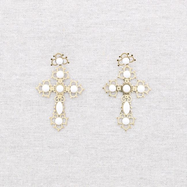STEEL CROSS STONES EARRINGS