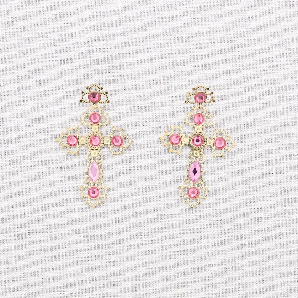 STEEL CROSS STONES EARRINGS