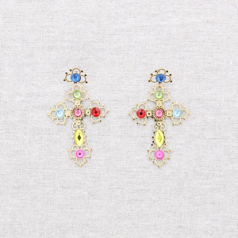 PENDIENTES ACERO CRUZ PIEDRAS