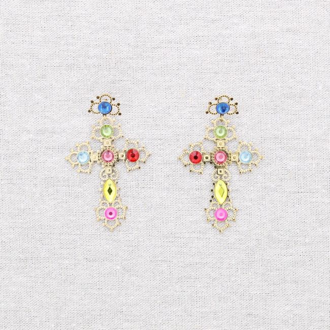 PENDIENTES ACERO CRUZ PIEDRAS
