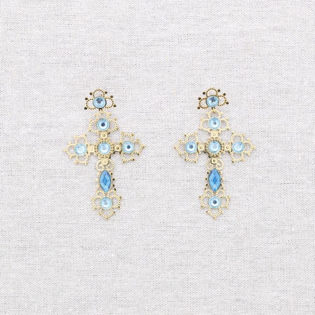 STEEL CROSS STONES EARRINGS