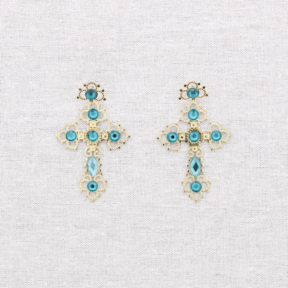 STEEL CROSS STONES EARRINGS