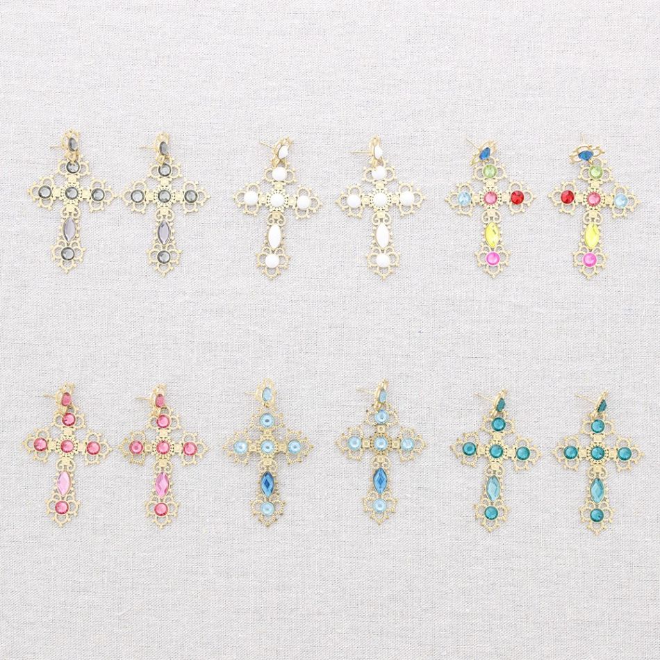 STEEL CROSS STONES EARRINGS