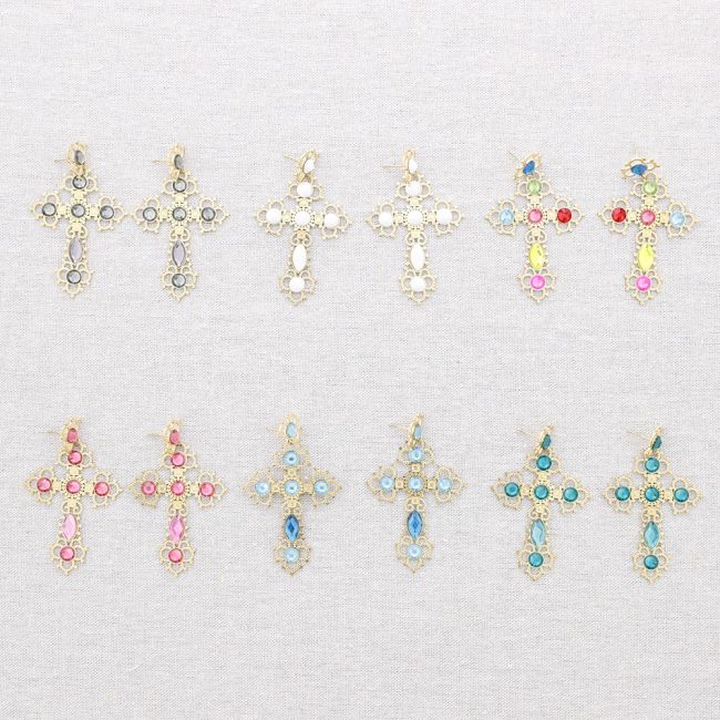 PENDIENTES ACERO CRUZ PIEDRAS