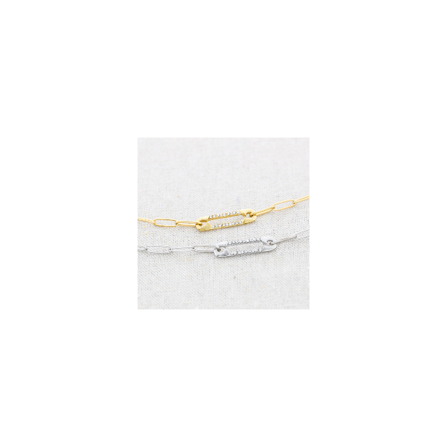 CRYSTALS SAFETY PIN STEEL SHORT NECKLACE