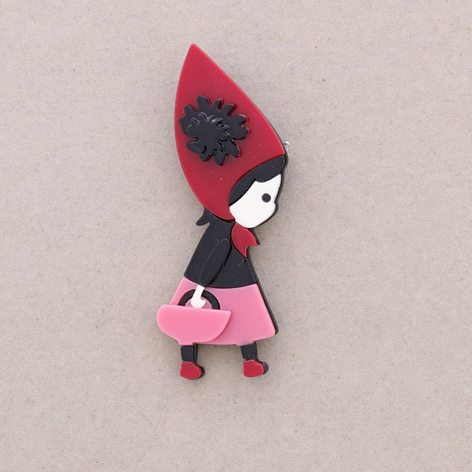 RESIN LITTLE RED RIDING HOOD BROOCH