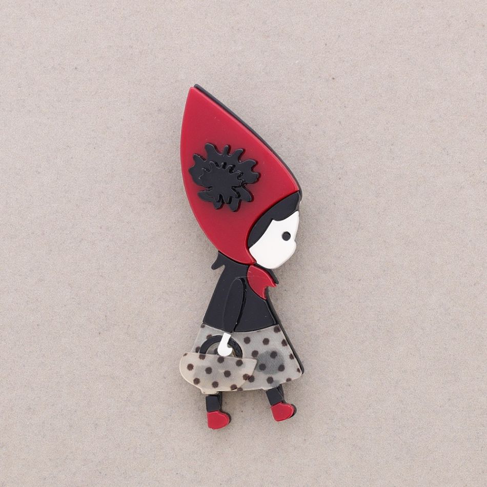 RESIN LITTLE RED RIDING HOOD BROOCH