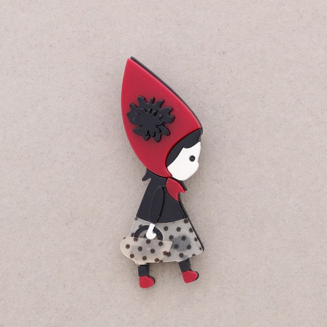 RESIN LITTLE RED RIDING HOOD BROOCH