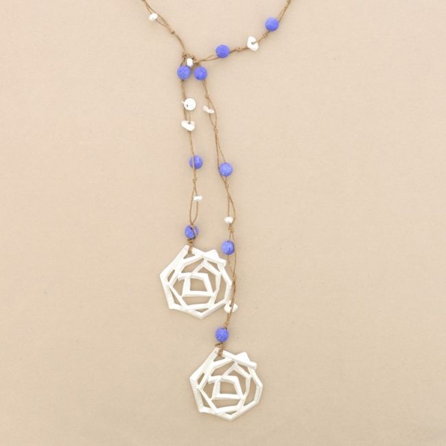 METAL DOUBLE SPIRAL BRAIDED LAVA BEADS LONG NECKLACE