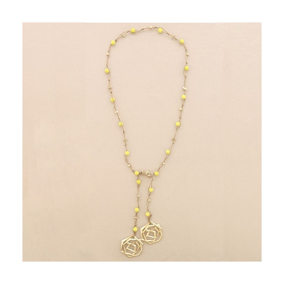 METAL DOUBLE SPIRAL BRAIDED LAVA BEADS LONG NECKLACE
