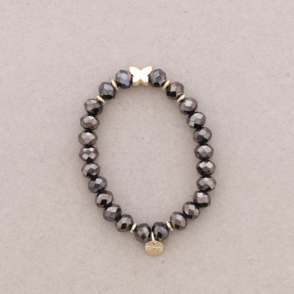 ELASTIC BRACELET WITH FACETED CRYSTALS METAL BUTTERFLY