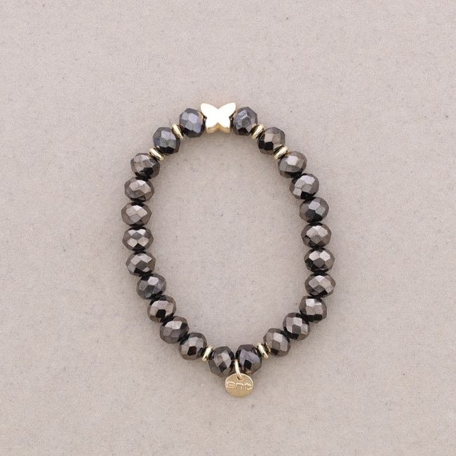 ELASTIC BRACELET WITH FACETED CRYSTALS METAL BUTTERFLY