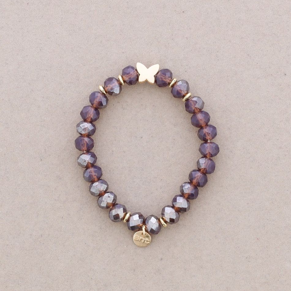 ELASTIC BRACELET WITH FACETED CRYSTALS METAL BUTTERFLY