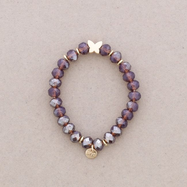 ELASTIC BRACELET WITH FACETED CRYSTALS METAL BUTTERFLY