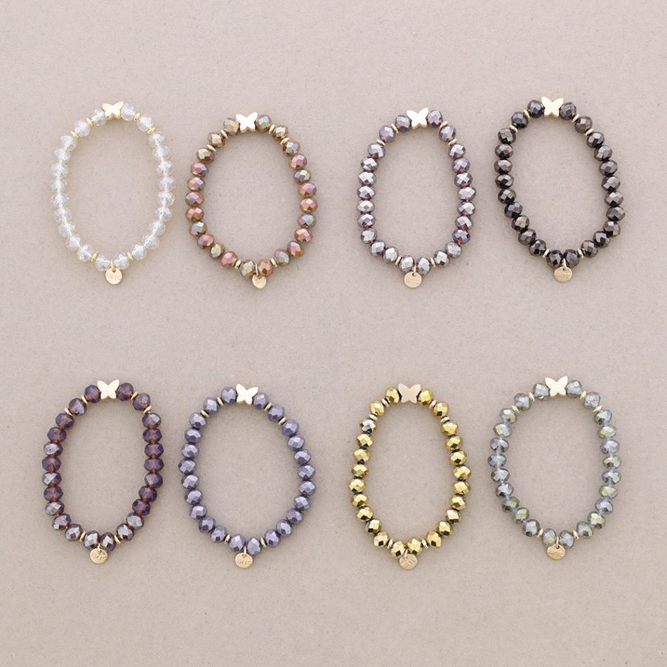 ELASTIC BRACELET WITH FACETED CRYSTALS METAL BUTTERFLY