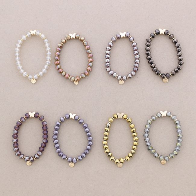 ELASTIC BRACELET WITH FACETED CRYSTALS METAL BUTTERFLY