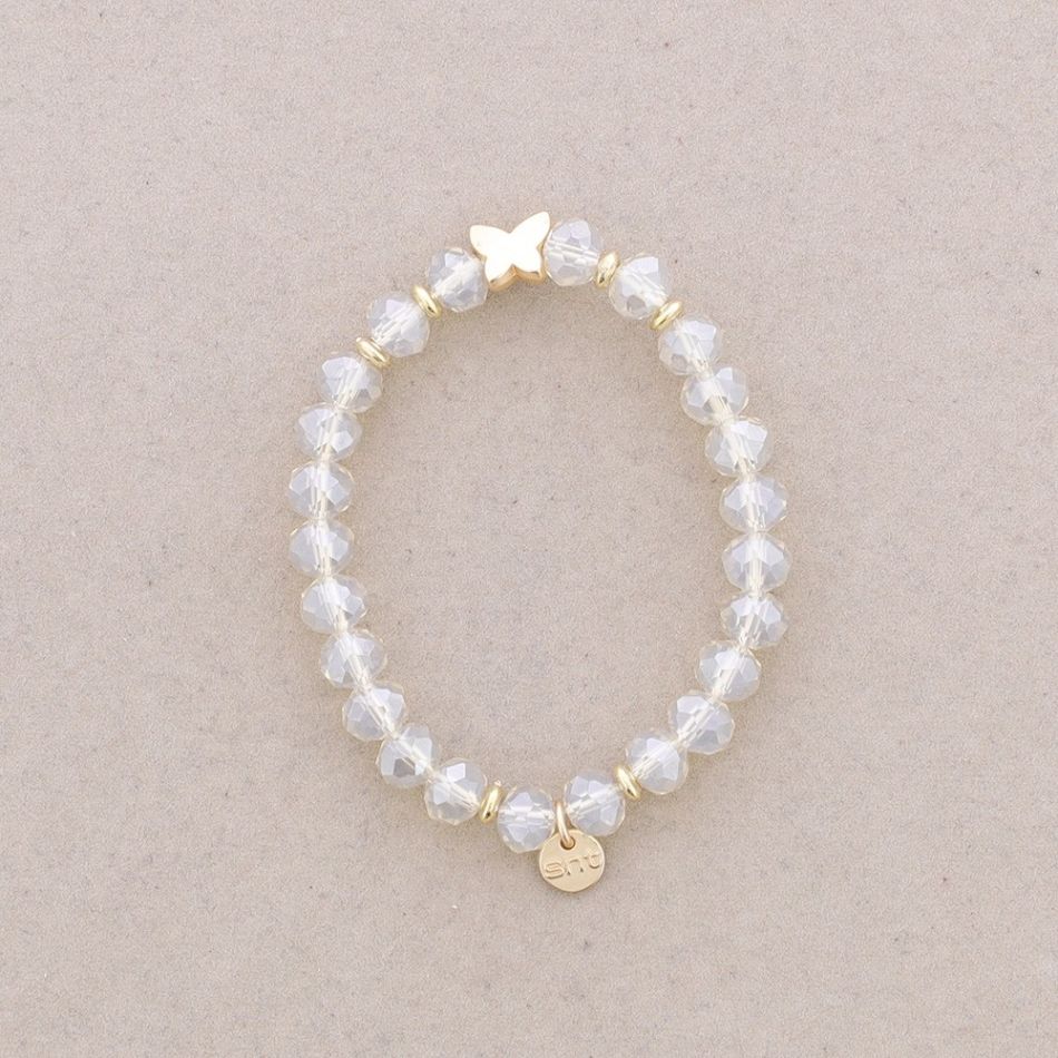 ELASTIC BRACELET WITH FACETED CRYSTALS METAL BUTTERFLY