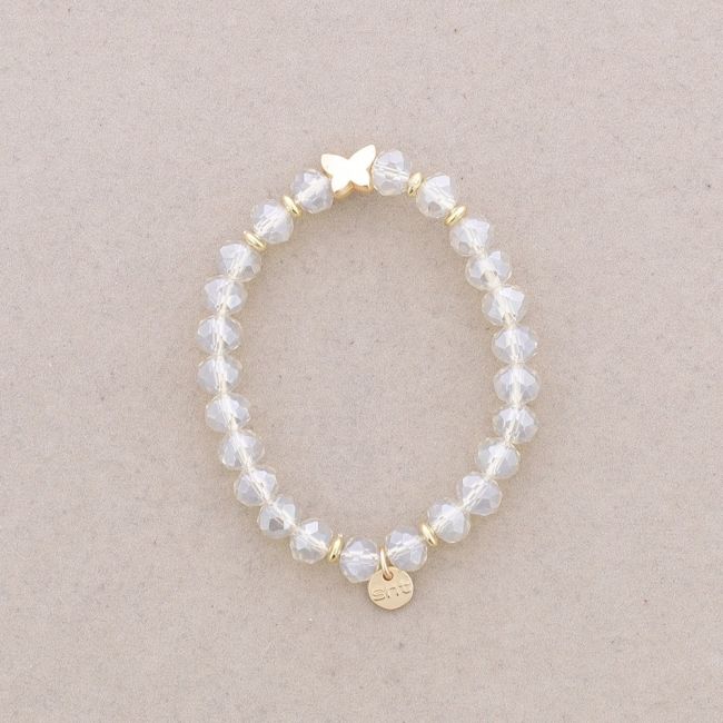 ELASTIC BRACELET WITH FACETED CRYSTALS METAL BUTTERFLY