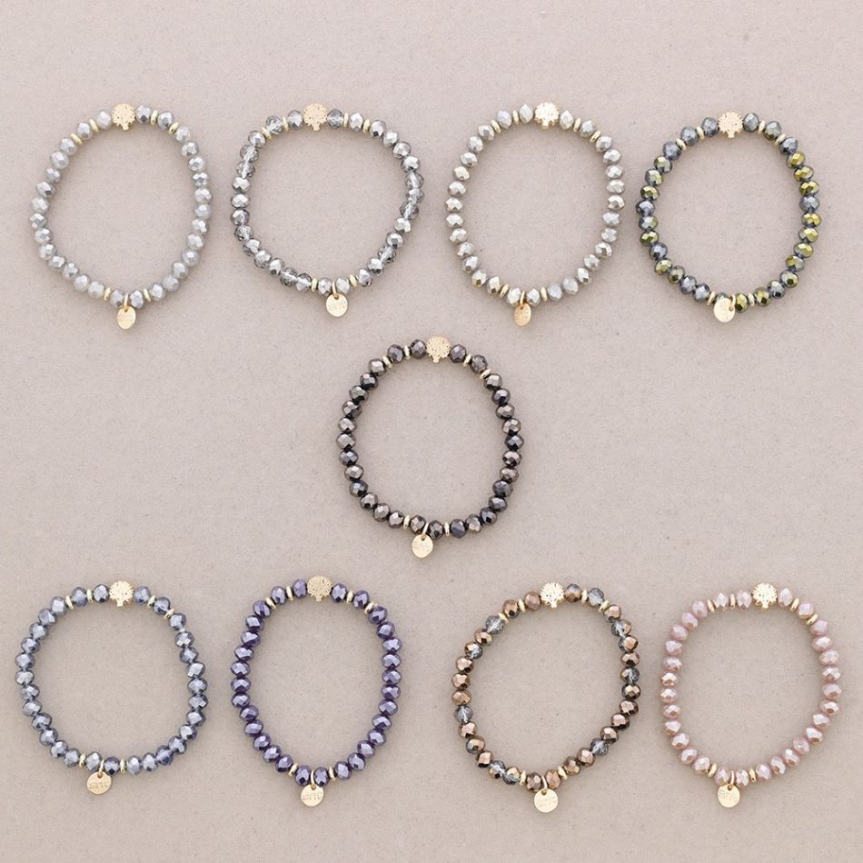 ELASTIC BRACELET WITH FACETED CRYSTALS METAL TREE
