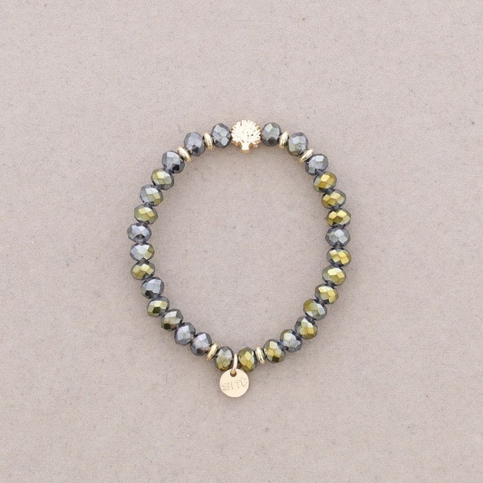 ELASTIC BRACELET WITH FACETED CRYSTALS METAL TREE