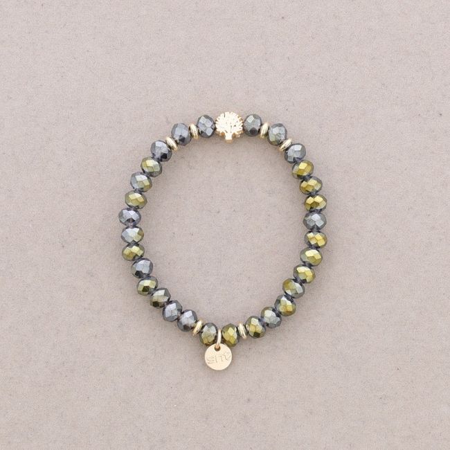 PULSERA ELÁSTICA CRISTALES FACETADOS ÁRBOL METAL