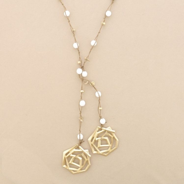 METAL DOUBLE SPIRAL BRAIDED LAVA BEADS LONG NECKLACE 2