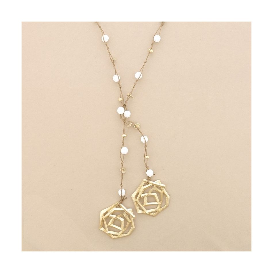 COLLAR LARGO CUENTAS LAVAS TRENZADAS DOBLE ESPIRAL METAL