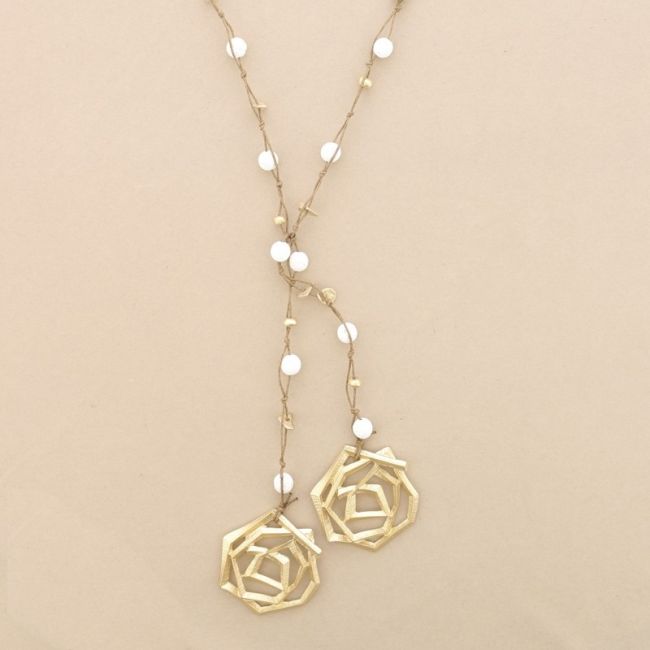 COLLAR LARGO CUENTAS LAVAS TRENZADAS DOBLE ESPIRAL METAL