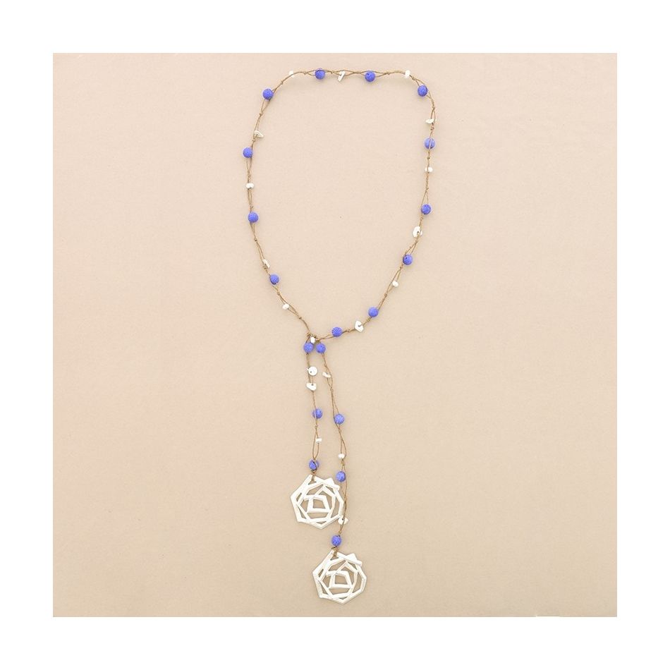 METAL DOUBLE SPIRAL BRAIDED LAVA BEADS LONG NECKLACE