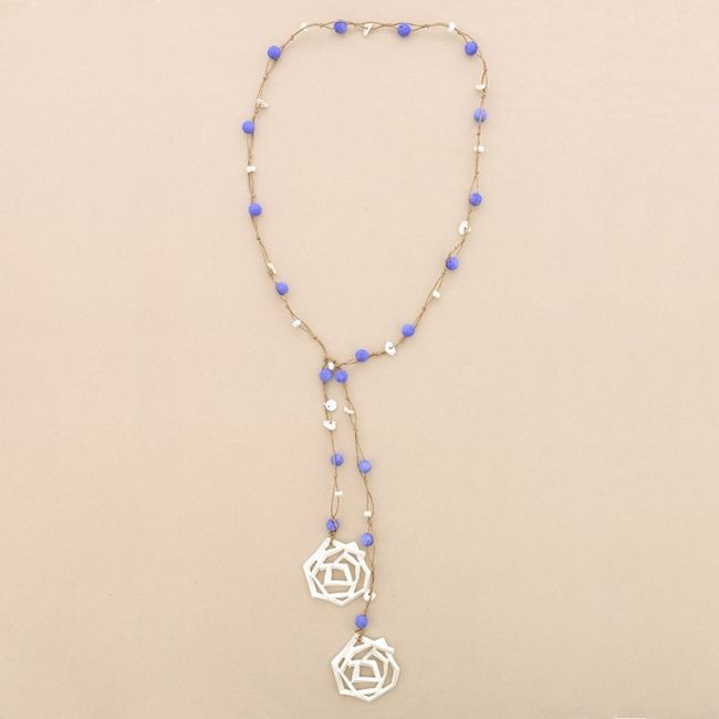 METAL DOUBLE SPIRAL BRAIDED LAVA BEADS LONG NECKLACE