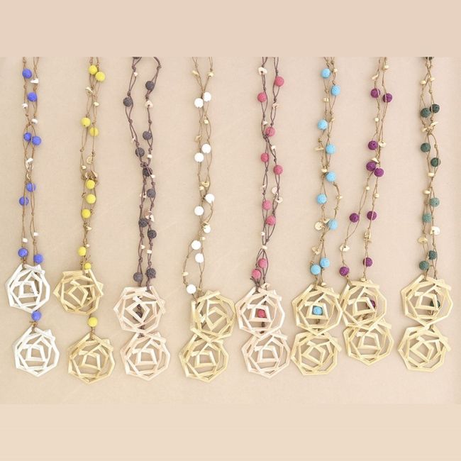 COLLAR LARGO CUENTAS LAVAS TRENZADAS DOBLE ESPIRAL METAL