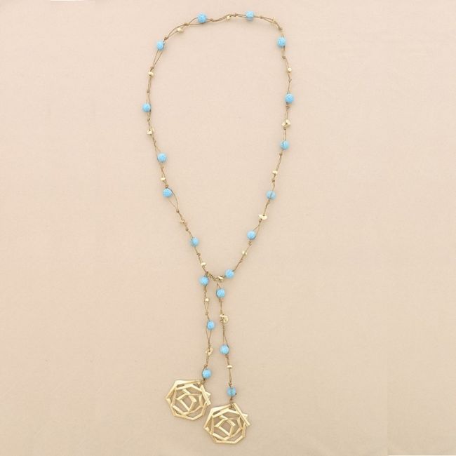 METAL DOUBLE SPIRAL BRAIDED LAVA BEADS LONG NECKLACE