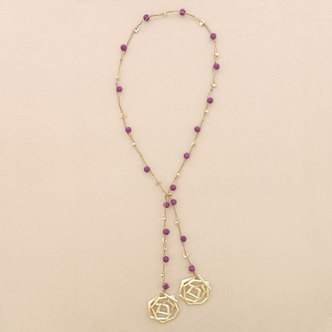 METAL DOUBLE SPIRAL BRAIDED LAVA BEADS LONG NECKLACE