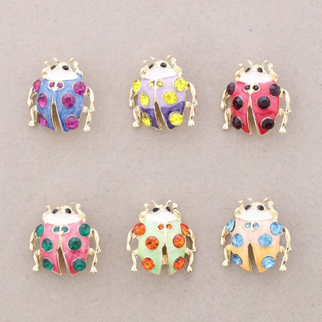 BROCHE DOBLE MARIQUITA METAL ESMALTE CRISTALES