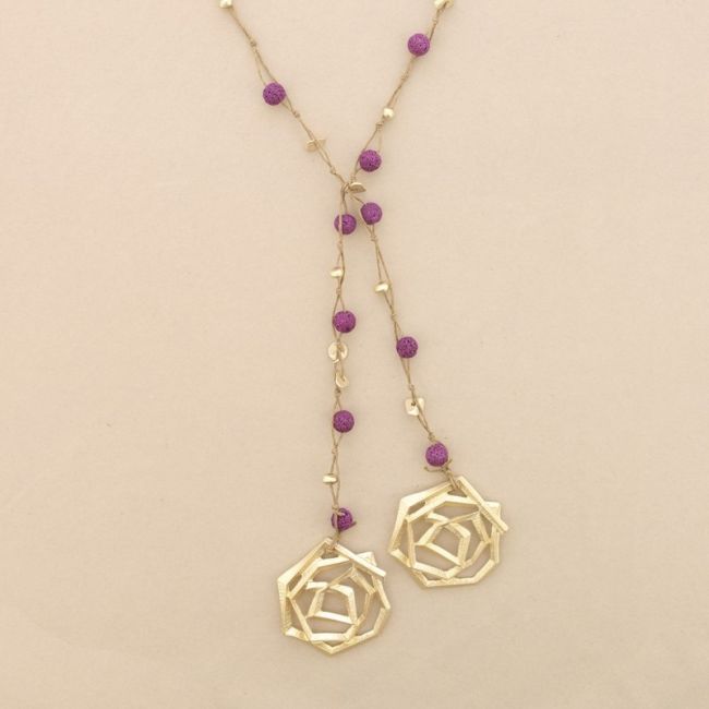 COLLAR LARGO CUENTAS LAVAS TRENZADAS DOBLE ESPIRAL METAL