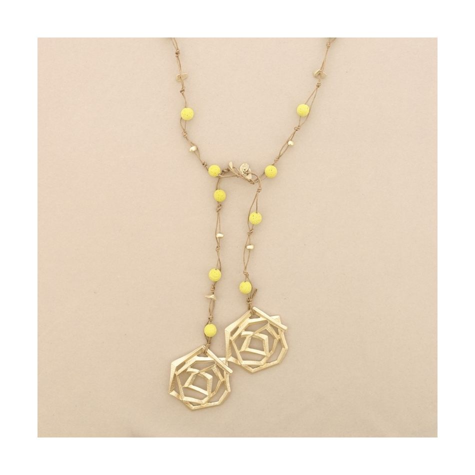COLLAR LARGO CUENTAS LAVAS TRENZADAS DOBLE ESPIRAL METAL